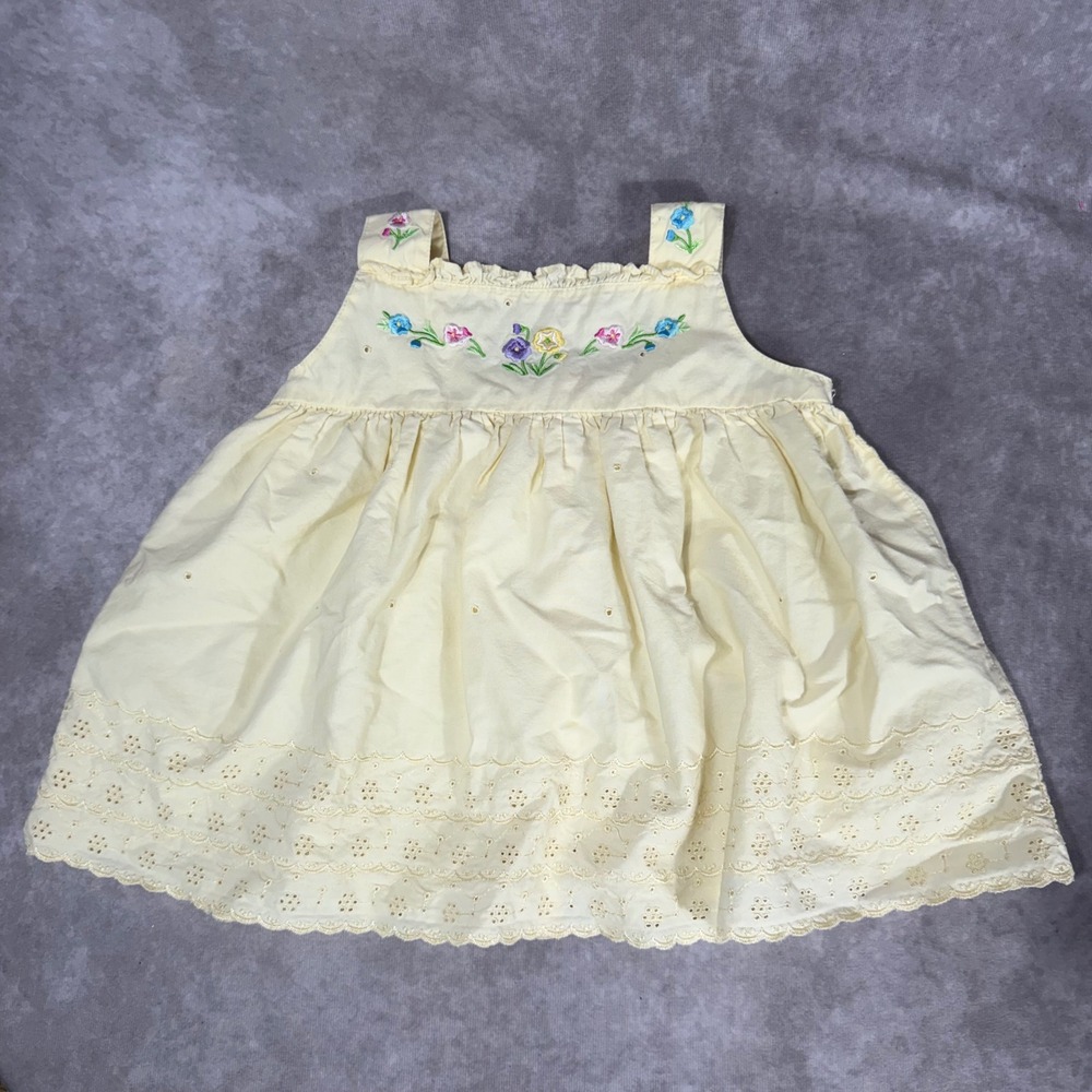 Copper Key Yellow Cotton Floral Top 4T Embroidered Eyelet Lace Sleeveless Ruffle